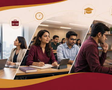 Executive MBA vs Part-Time MBA vs Online MBA - working professional comparing career growth options