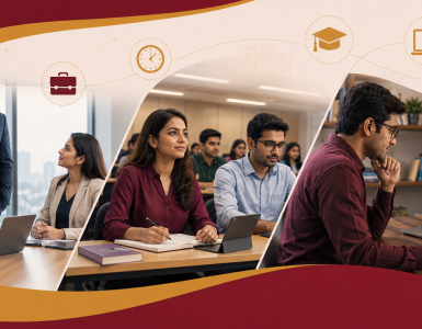 Executive MBA vs Part-Time MBA vs Online MBA - working professional comparing career growth options