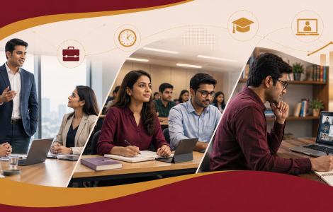 Executive MBA vs Part-Time MBA vs Online MBA - working professional comparing career growth options