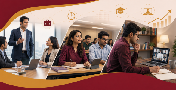 Executive MBA vs Part-Time MBA vs Online MBA - working professional comparing career growth options